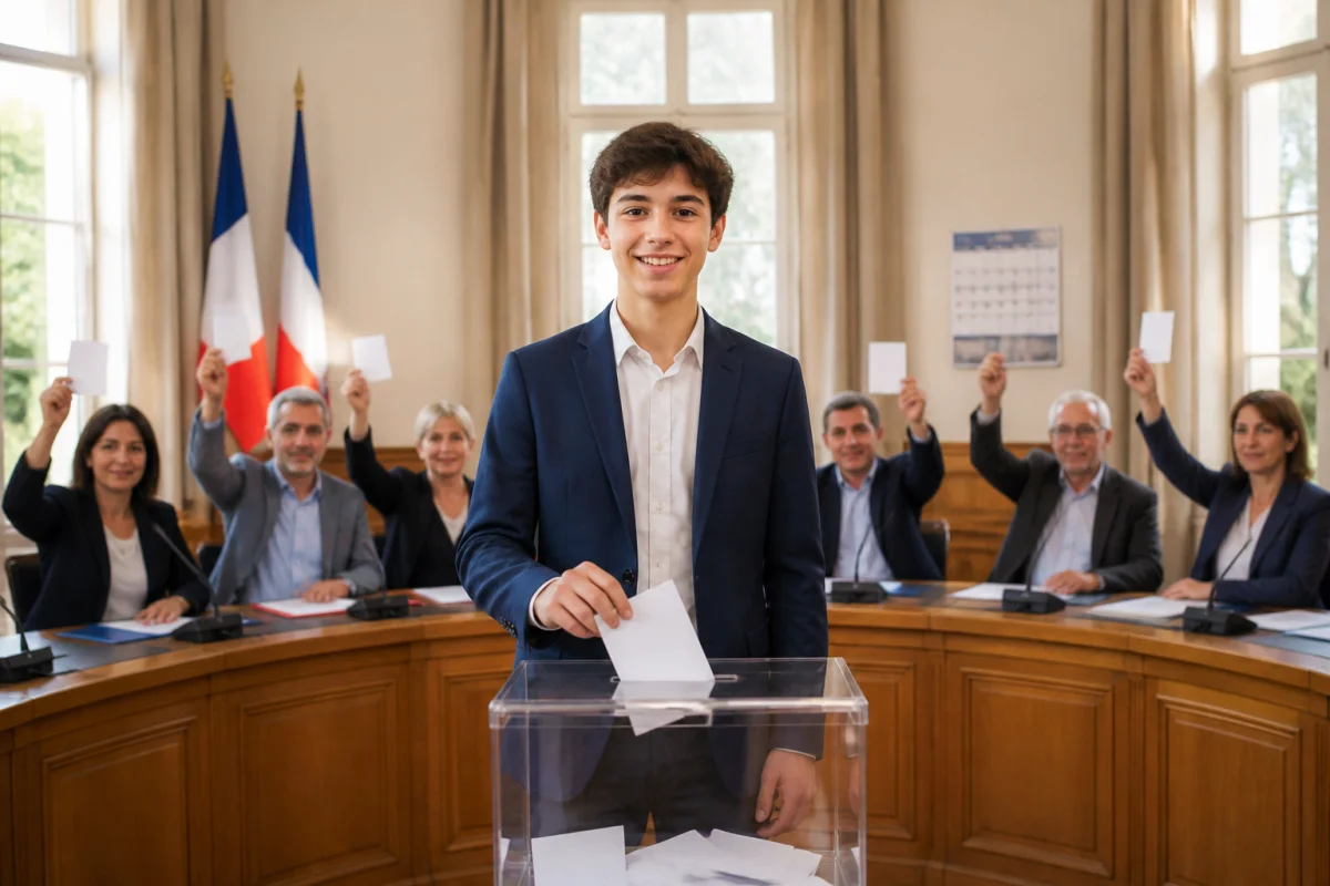 age minimum pour devenir maire ddfe 1 Jeune candidat de 18 ans devant un conseil municipal français, lors d’un vote pour devenir maire.