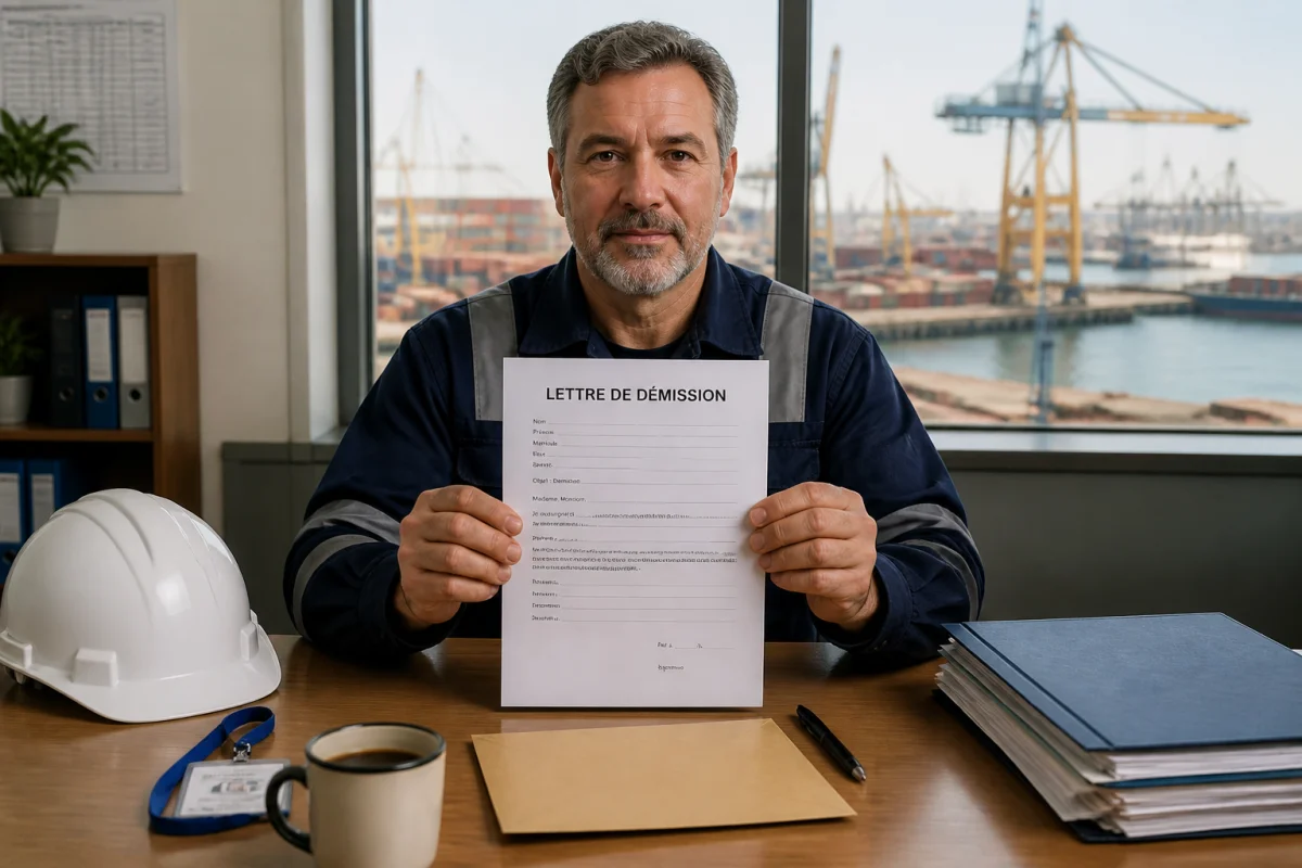 lettre demission depart anticipe amiante 6df4 1 Docker mûr présentant une lettre de démission pour départ anticipé amiante dans un bureau portuaire professionnel