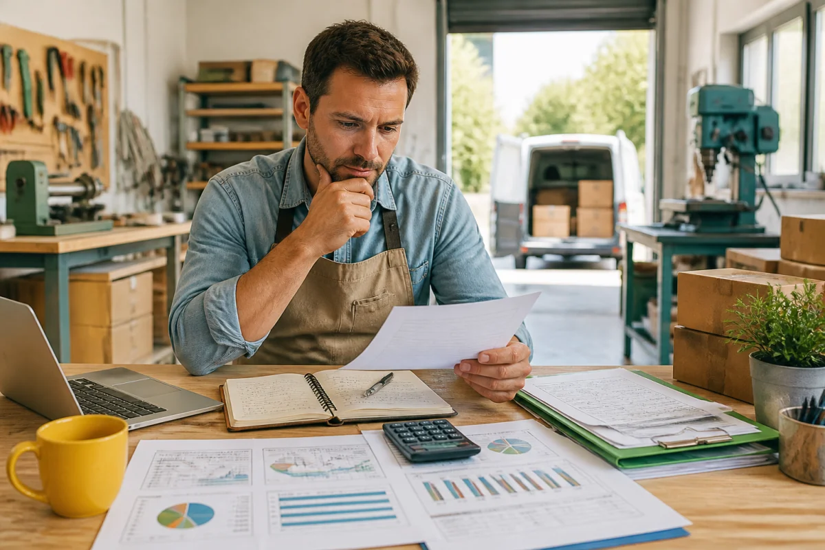 Artisan indépendant analysant ses dépenses et investissements pour choisir le statut juridique de son activité professionnelle